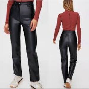 Babaton Faux Leather Straight-Leg Pants - Black 642